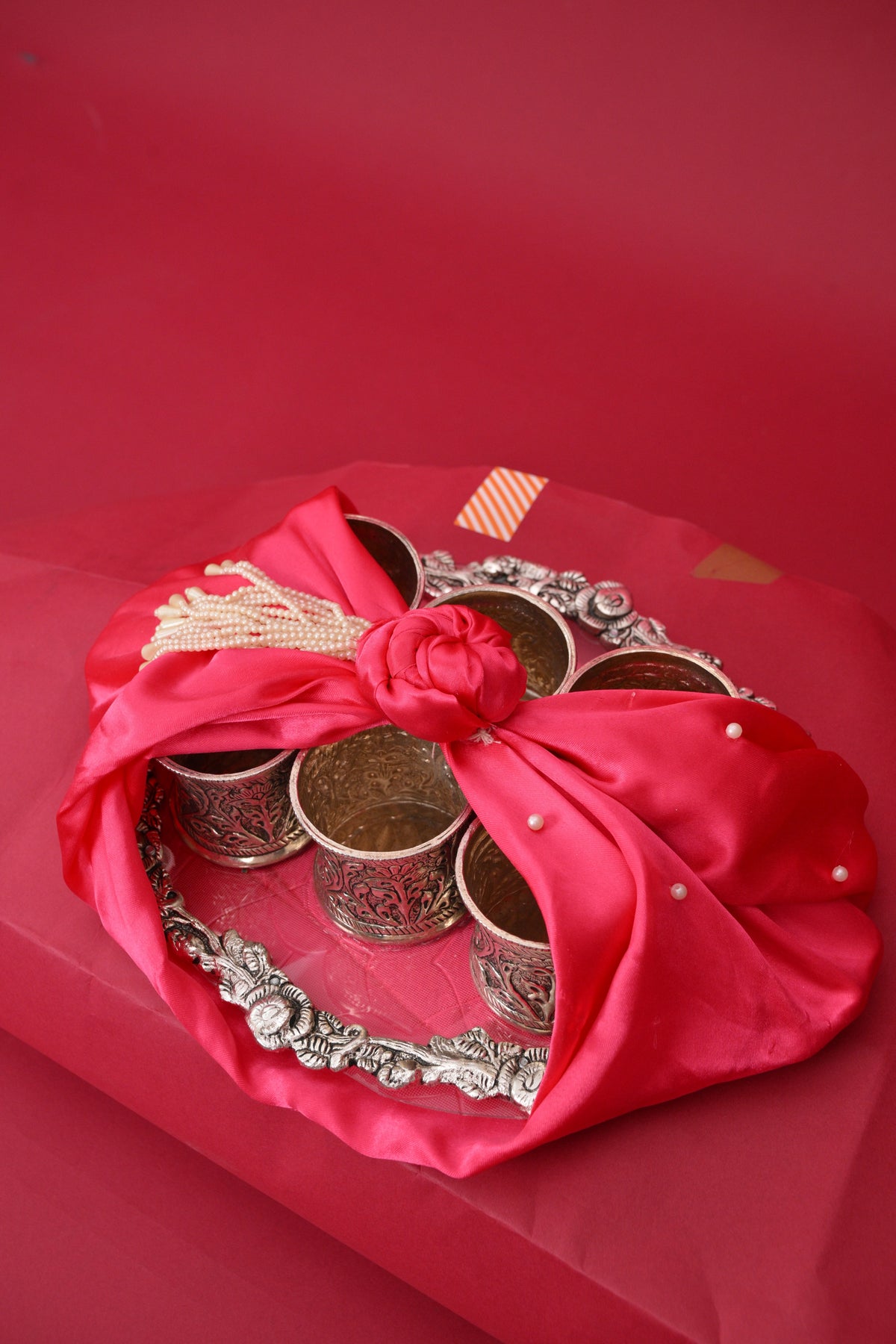 german silver glass set with decorative tray