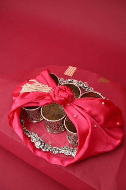 German Silver Glass Set with Decorative Tray