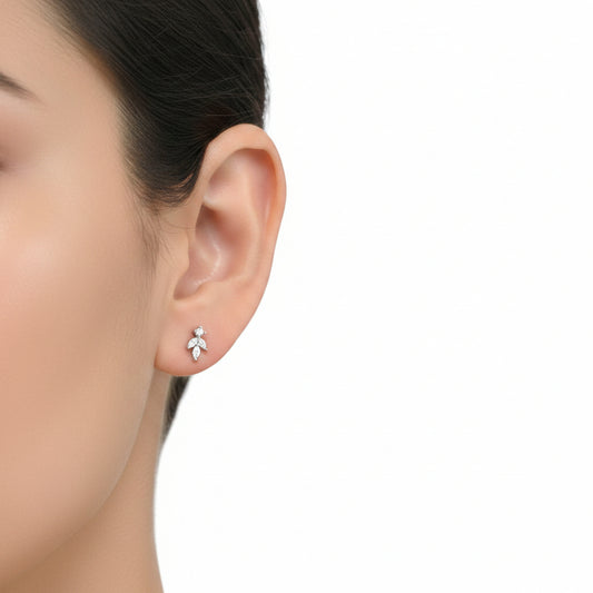 925 Silver CZ Leaf Stud Earrings