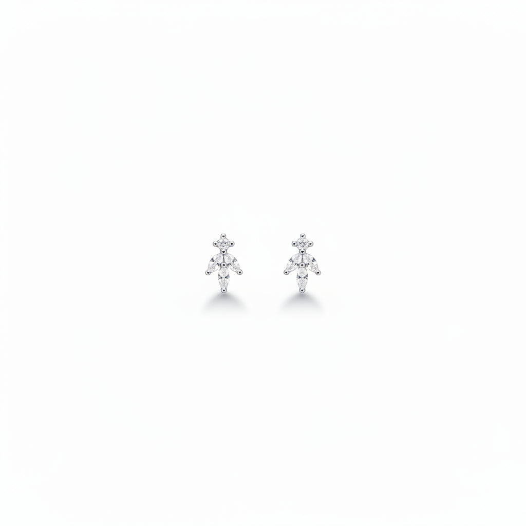 925 silver cz leaf stud earrings