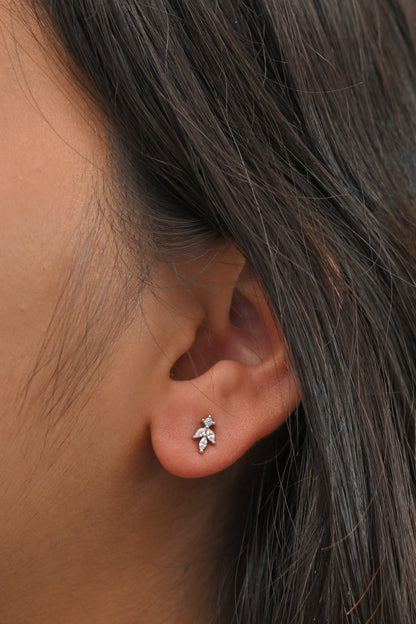 925 Silver CZ Leaf Stud Earrings