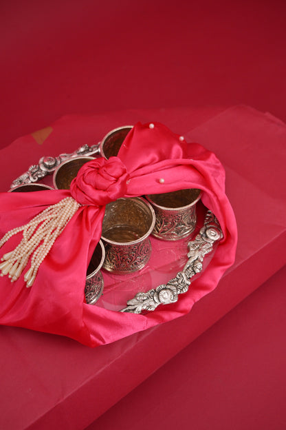 German Silver Glass Set with Decorative Tray