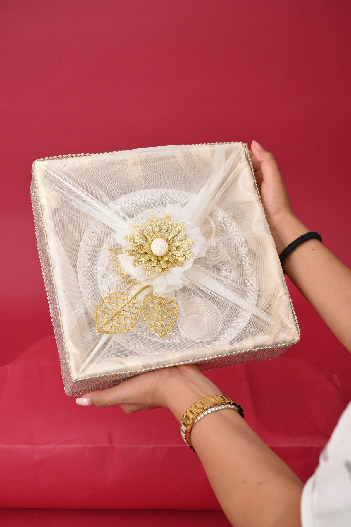 small pooja thali with decorative hamper box
