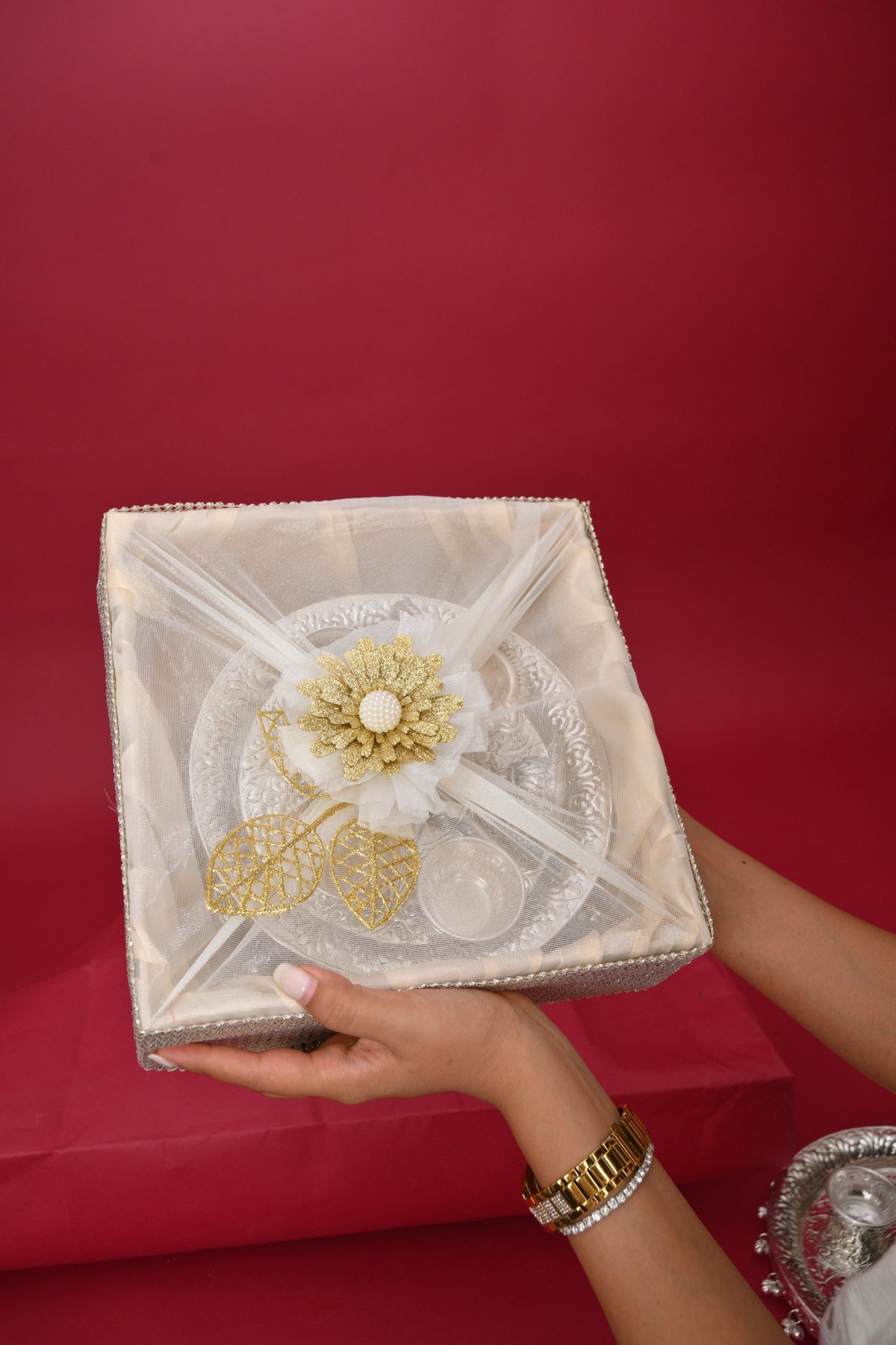 small pooja thali with decorative hamper box