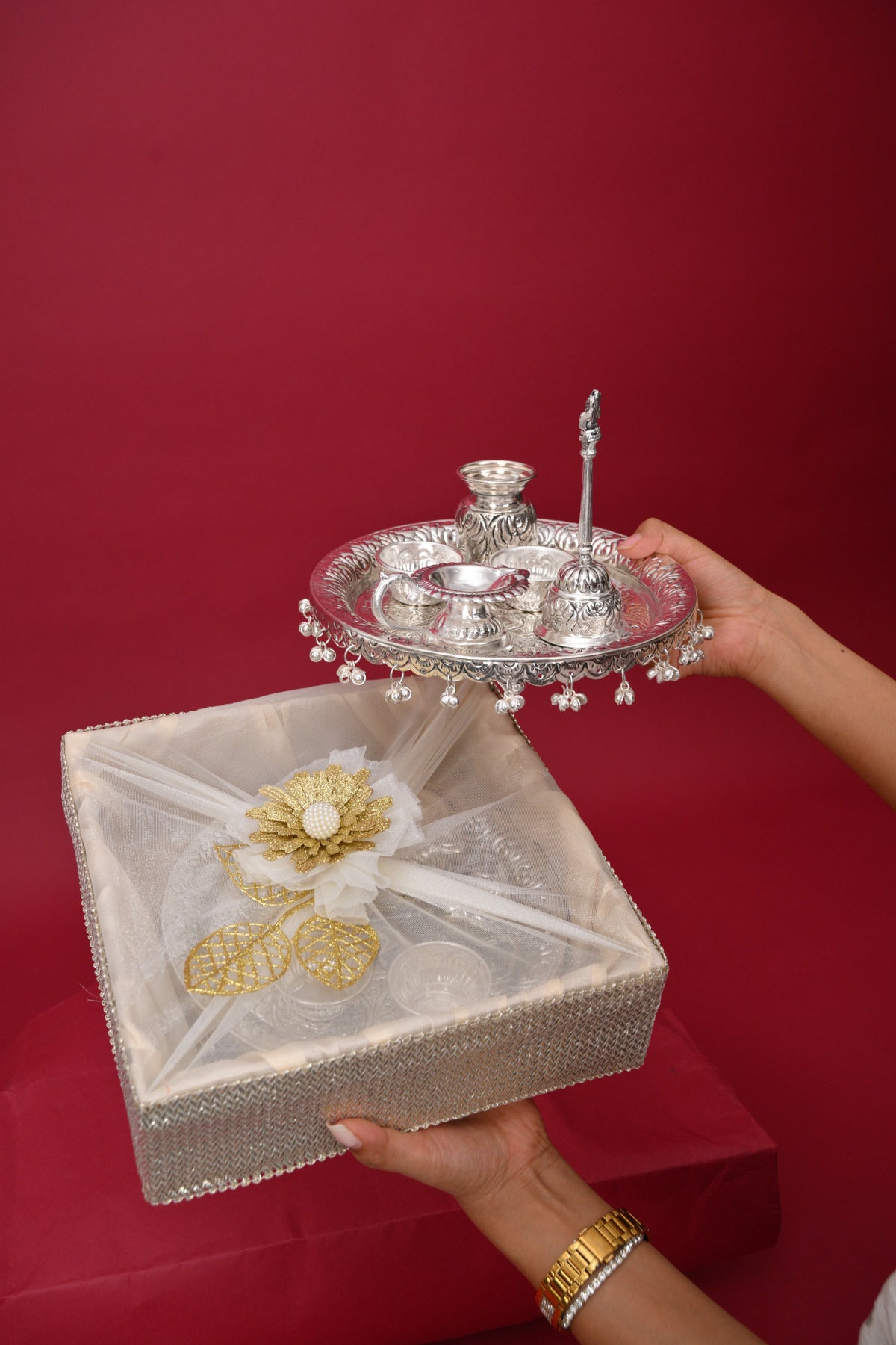 small pooja thali with decorative hamper box