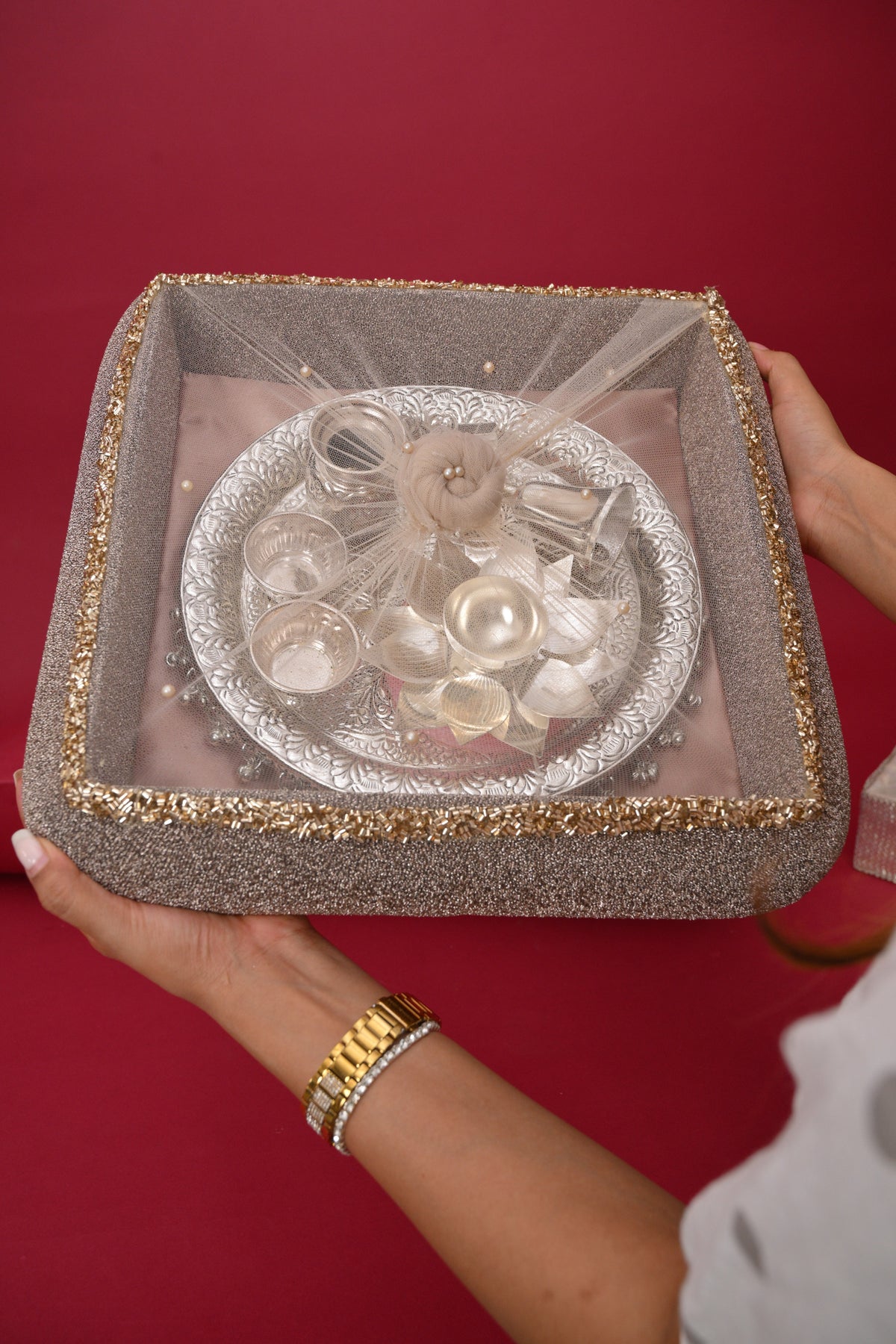 big pooja thali with decorative hamper box