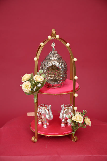 Two-Tier Decorative Pooja Stand with Ganesha & Diyas