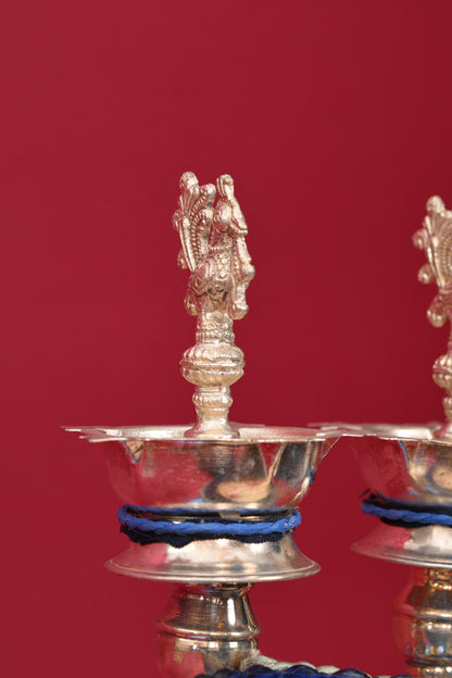 Decorative Pooja Tray with Two Diyas & Blue Bowl