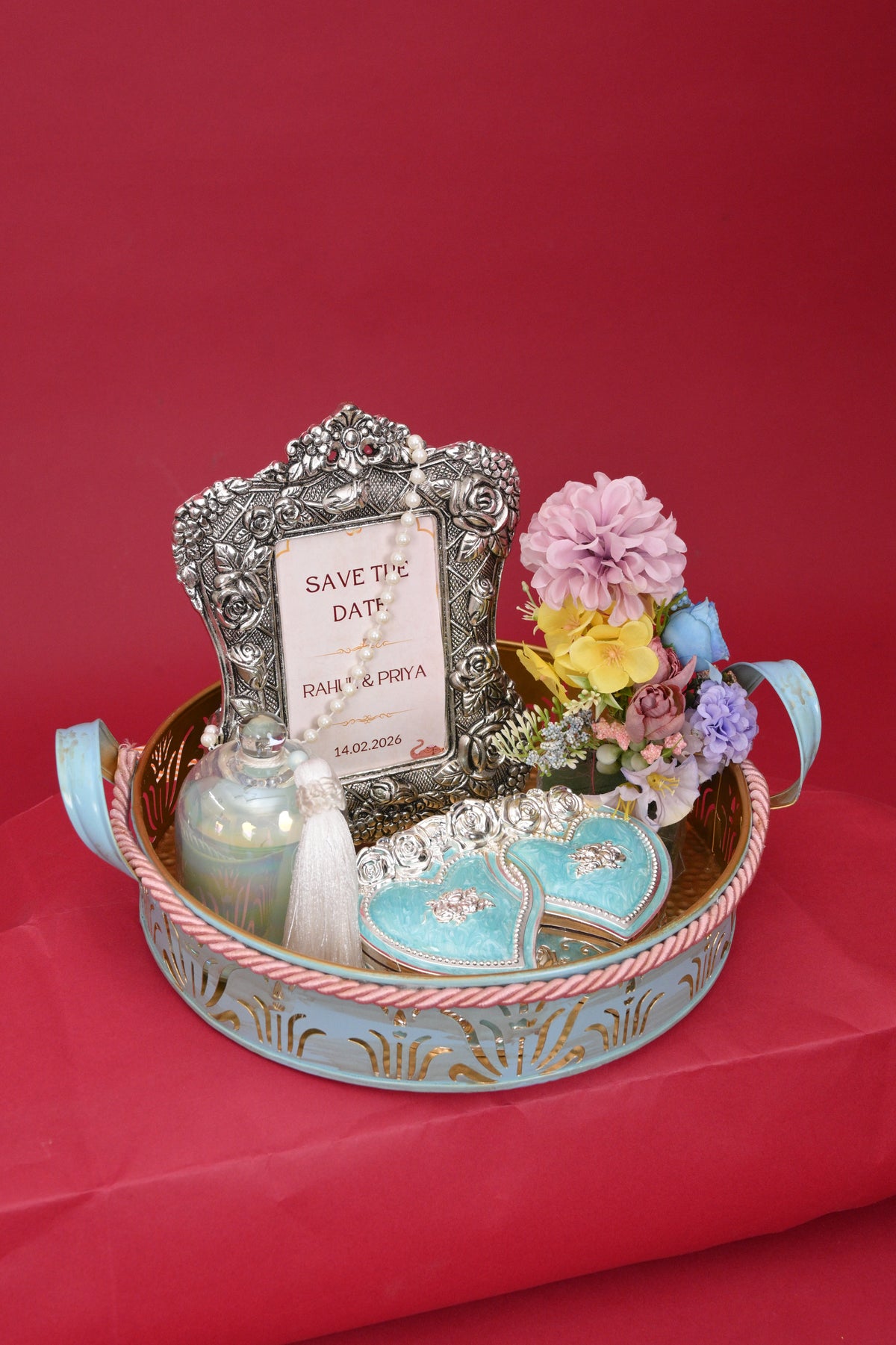 decorative wedding frame gift tray with heart boxes