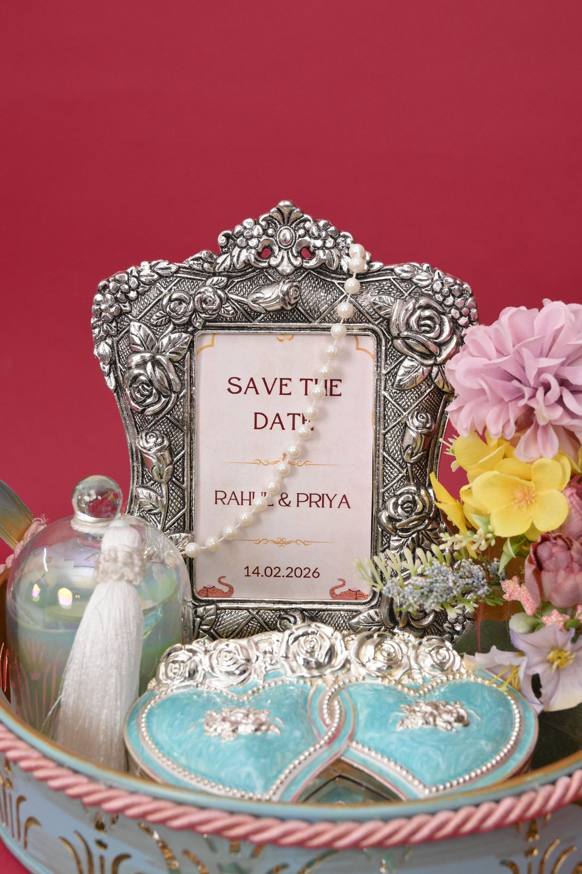 decorative wedding frame gift tray with heart boxes