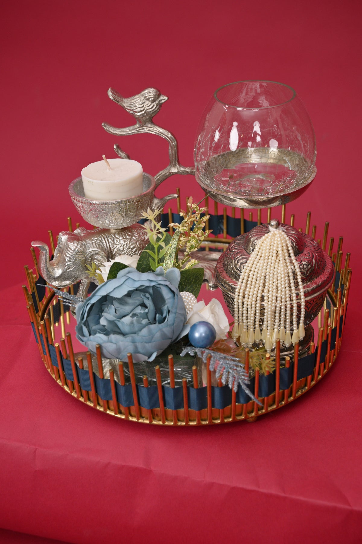 decorative elephant gift tray with candle holder