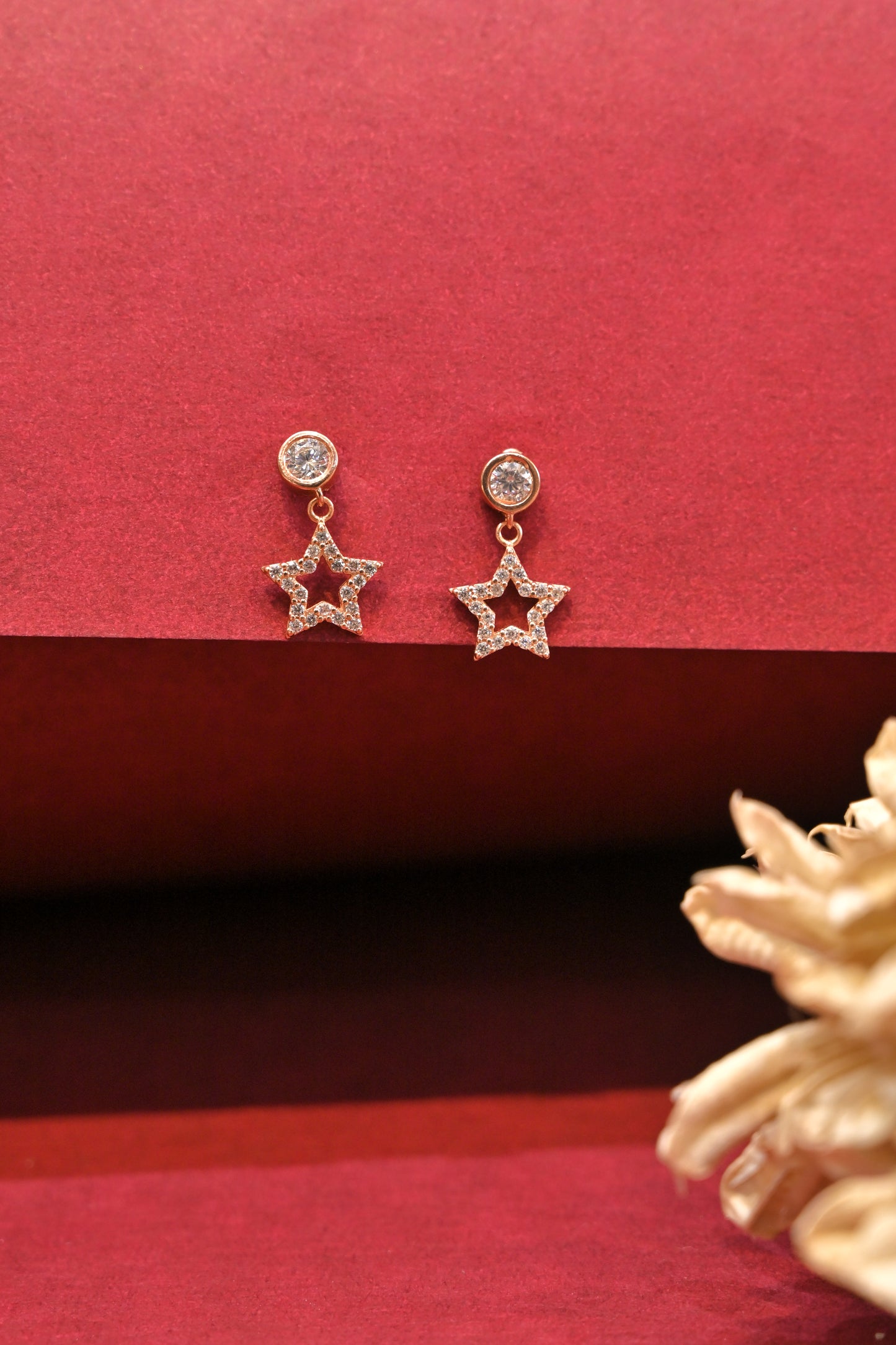 925 silver cz star drop stud earrings