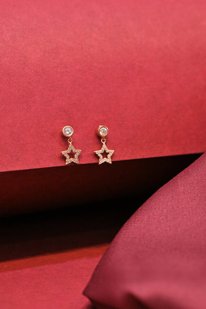 925 Silver CZ Star Drop Stud Earrings