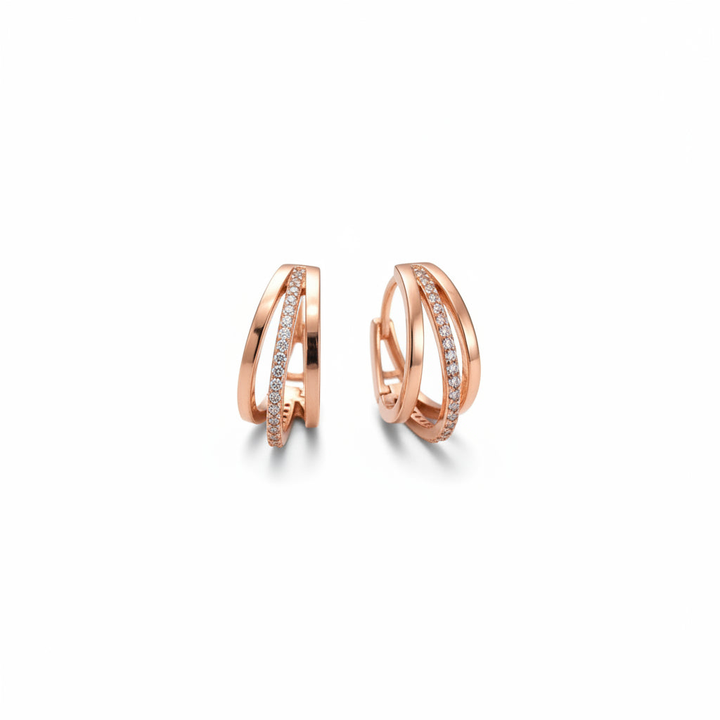 rose gold criss cross cz hoop earrings
