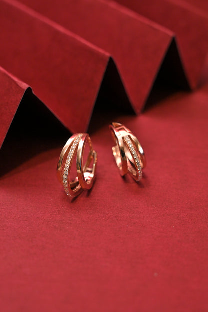 Rose Gold Criss Cross CZ Hoop Earrings