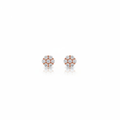 925 Silver Rose Gold Floral CZ Stud Earrings