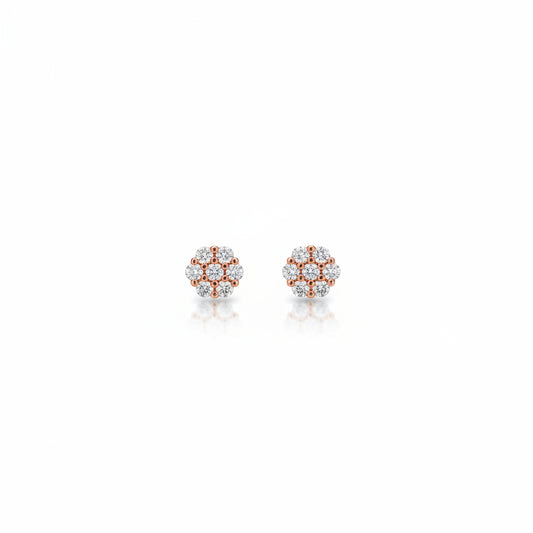925 Silver Rose Gold Floral CZ Stud Earrings