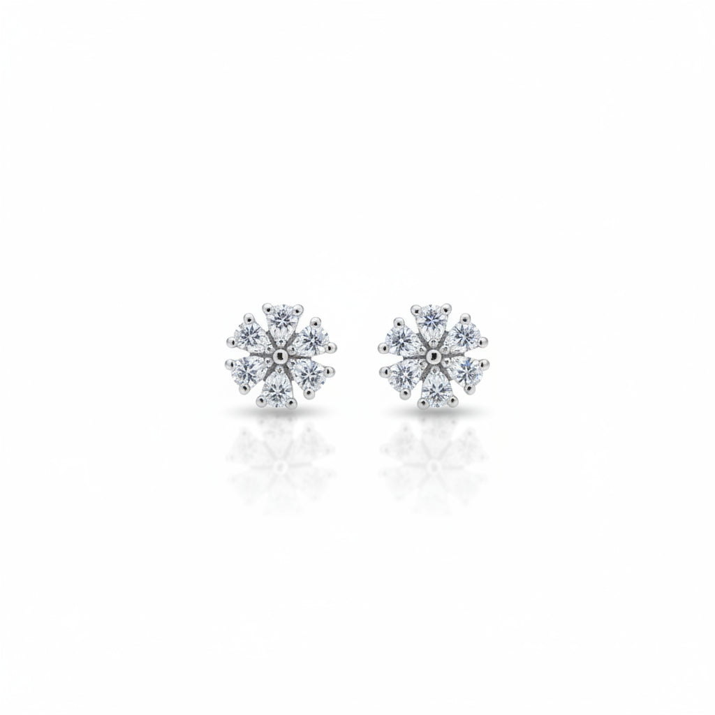 silver floral cz stud earrings
