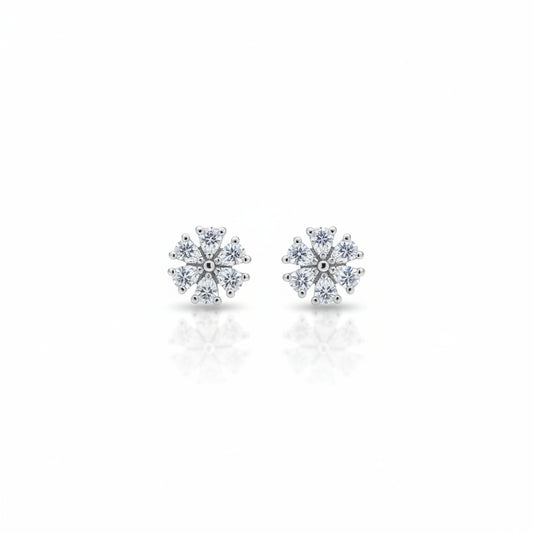 Silver Floral CZ Stud Earrings