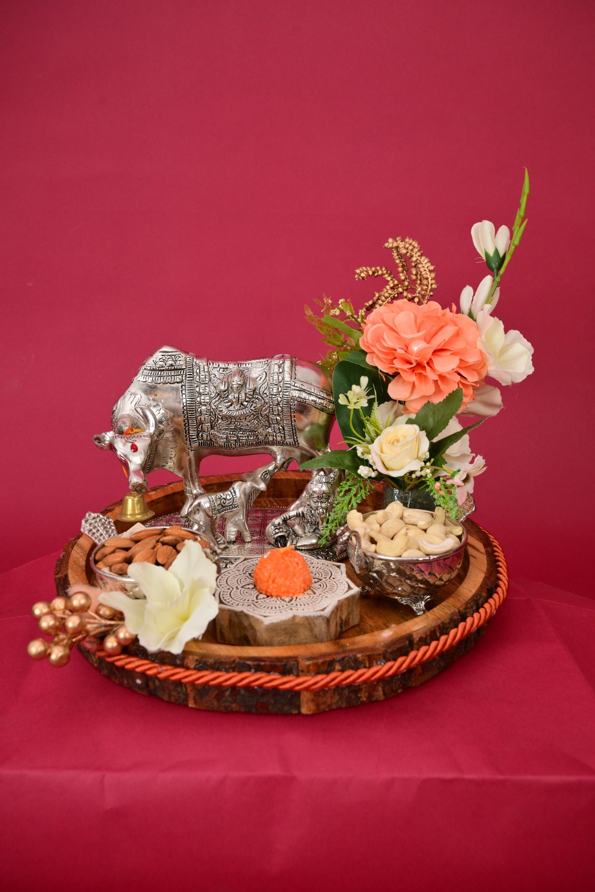 german silver kamadhenu festive gift tray