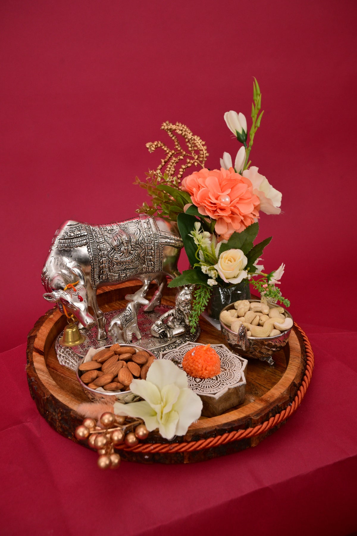 german silver kamadhenu festive gift tray