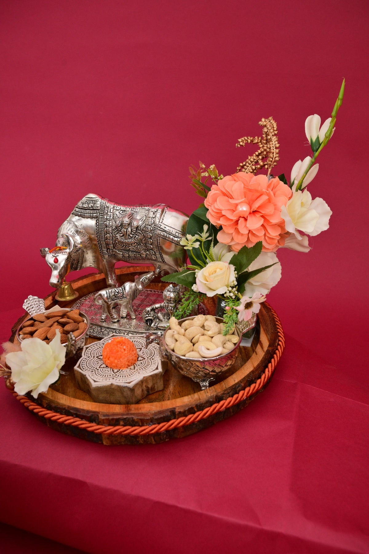 german silver kamadhenu festive gift tray