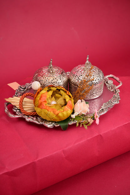 Decorative Silver Dry Fruit Box Set with Tray
