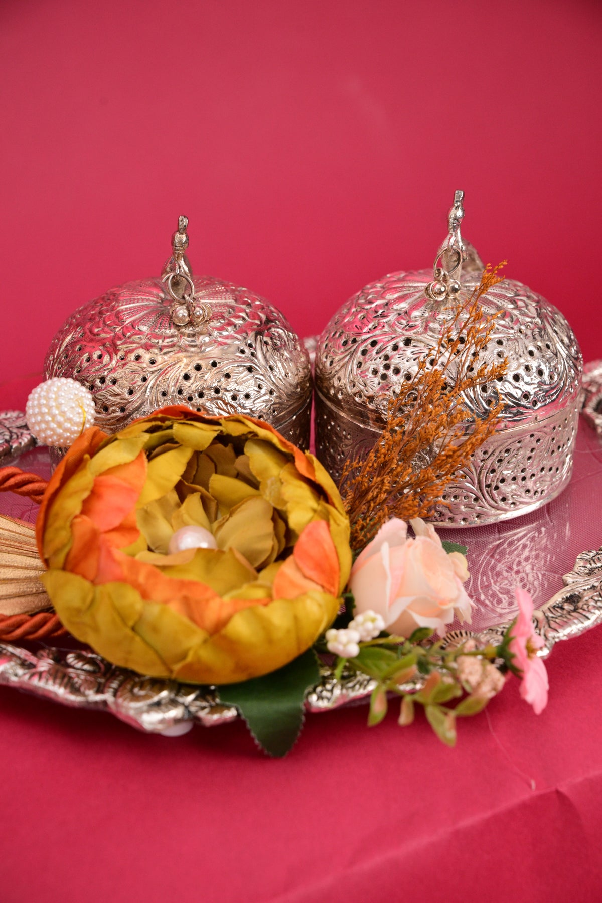 decorative silver dry fruit box set with tray