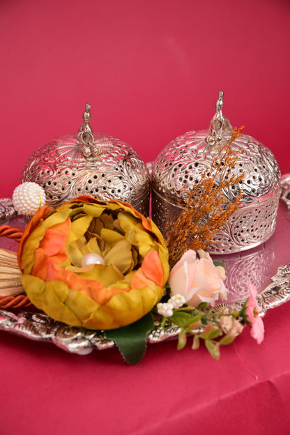 Decorative Silver Dry Fruit Box Set with Tray