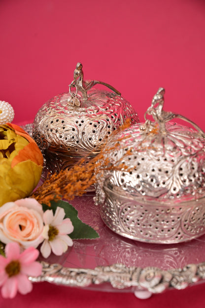 Decorative Silver Dry Fruit Box Set with Tray