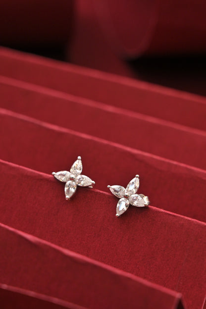 925 Silver Marquise Floral Stud Earrings