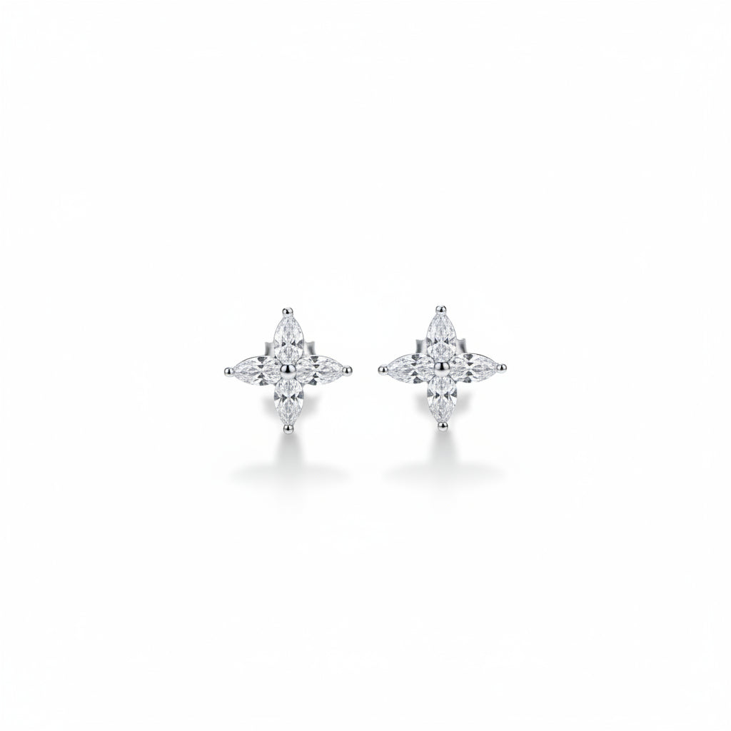 925 silver marquise floral stud earrings