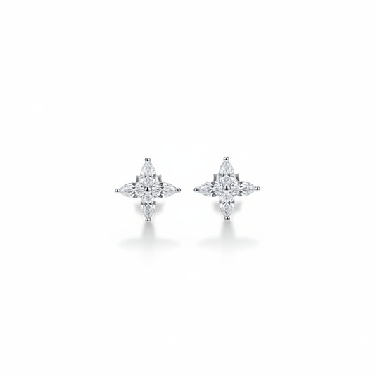 925 Silver Marquise Floral Stud Earrings