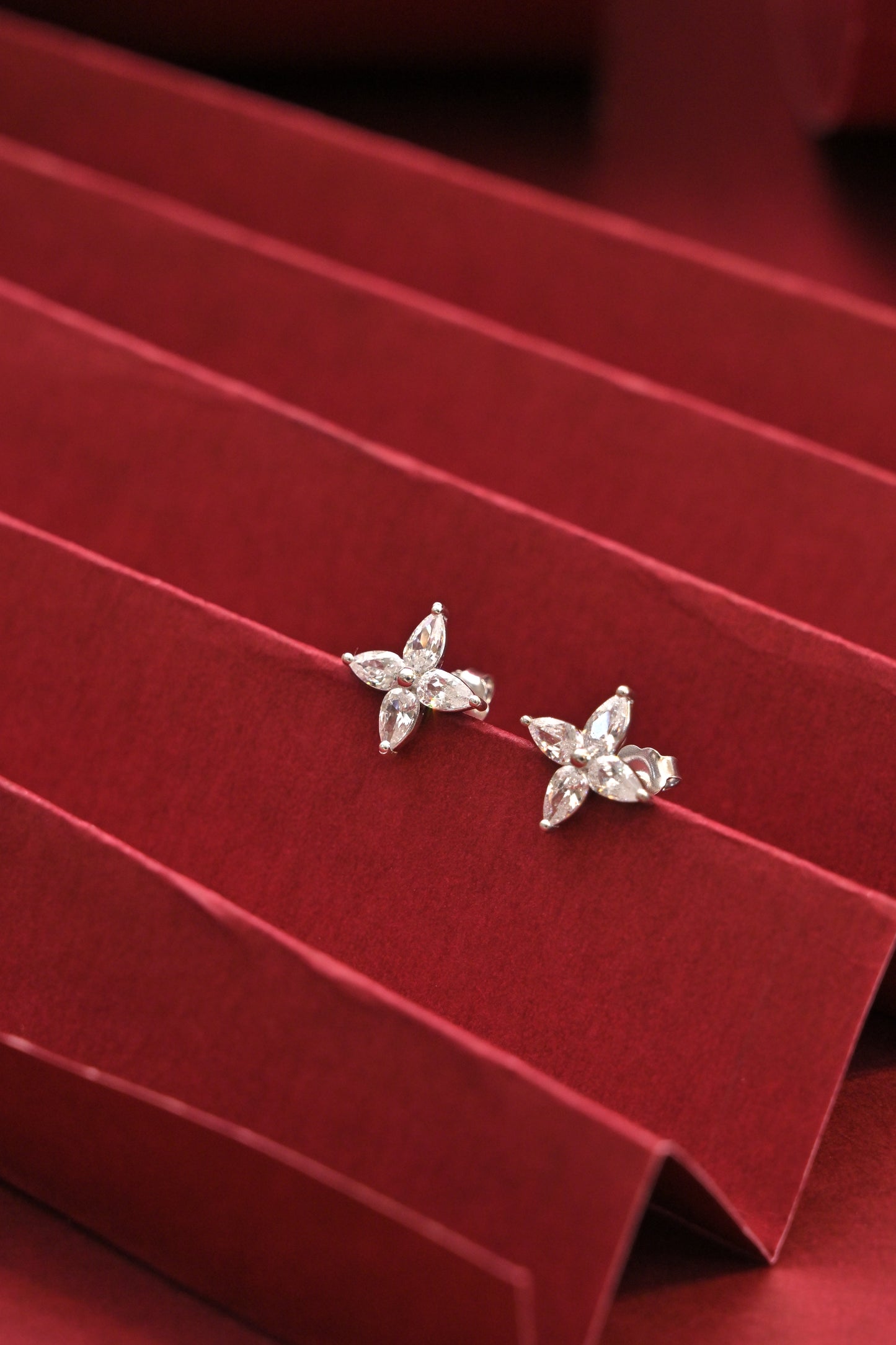 925 silver marquise floral stud earrings