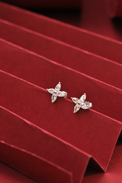 925 Silver Marquise Floral Stud Earrings