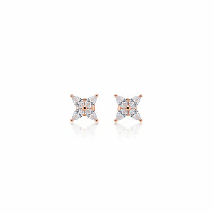 925 Rose gold polished Marquise Floral CZ Stud Earrings