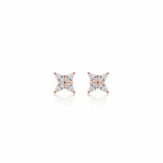 925 Rose gold polished Marquise Floral CZ Stud Earrings