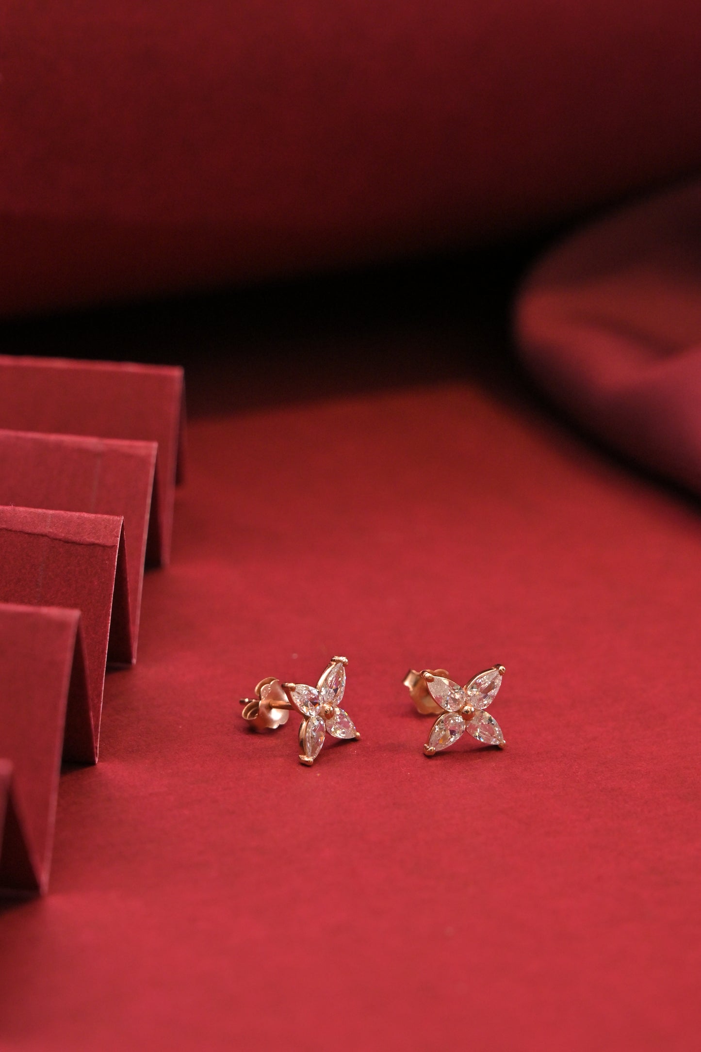 925 rose gold polished marquise floral cz stud earrings