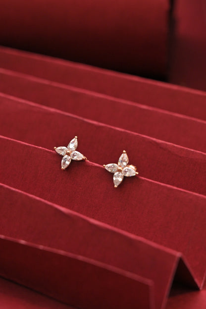 925 Rose gold polished Marquise Floral CZ Stud Earrings
