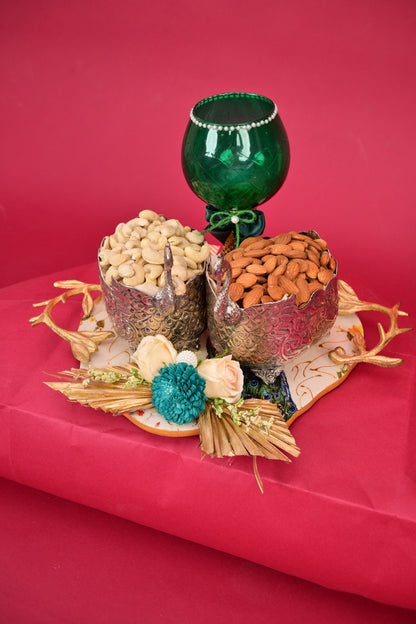 Peacock Dry Fruit Bowls with Decorative Candle