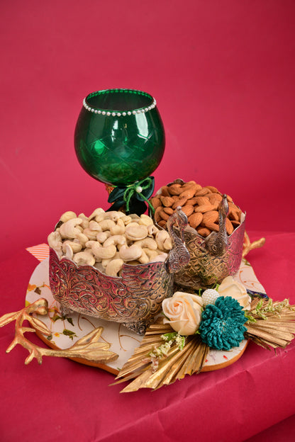 Peacock Dry Fruit Bowls with Decorative Candle