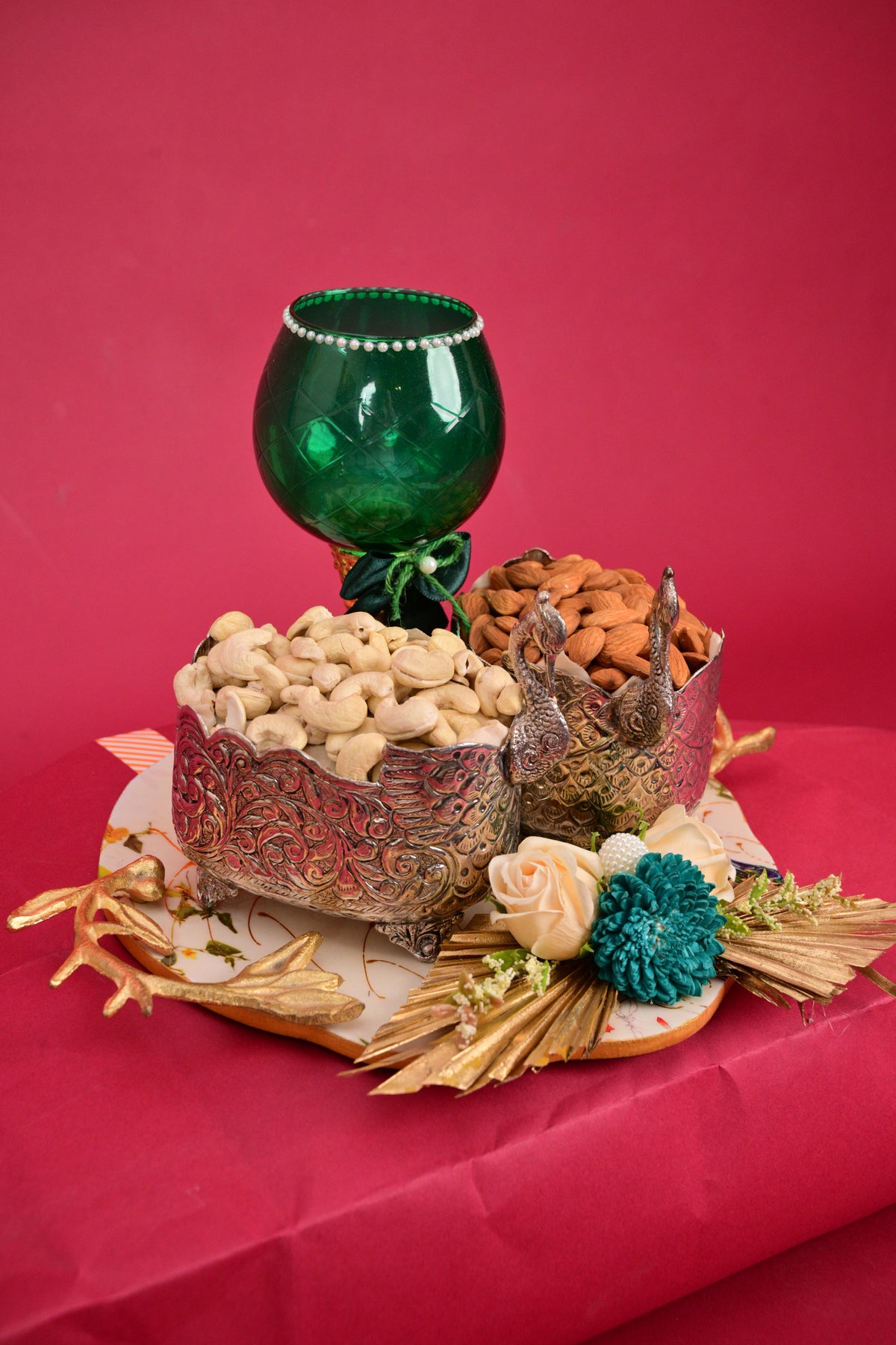 peacock dry fruit bowls with decorative candle