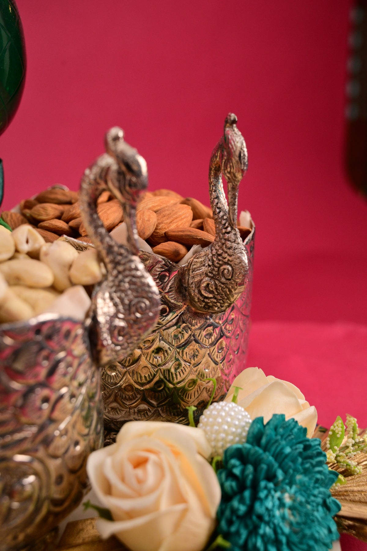 peacock dry fruit bowls with decorative candle
