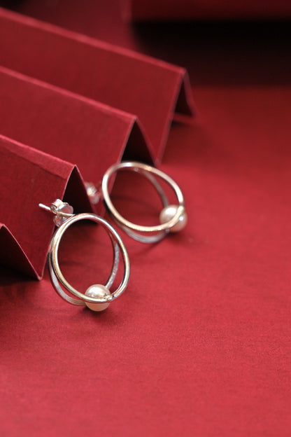 925 Silver Pearl Orbit Stud Earrings
