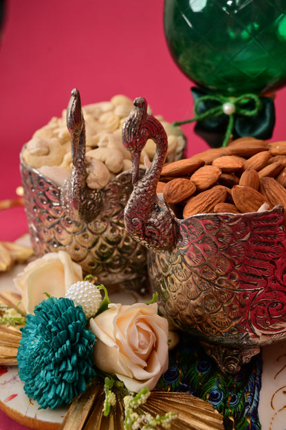 Peacock Dry Fruit Bowls with Decorative Candle