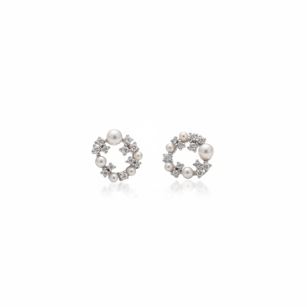 925 silver pearl wreath stud earrings