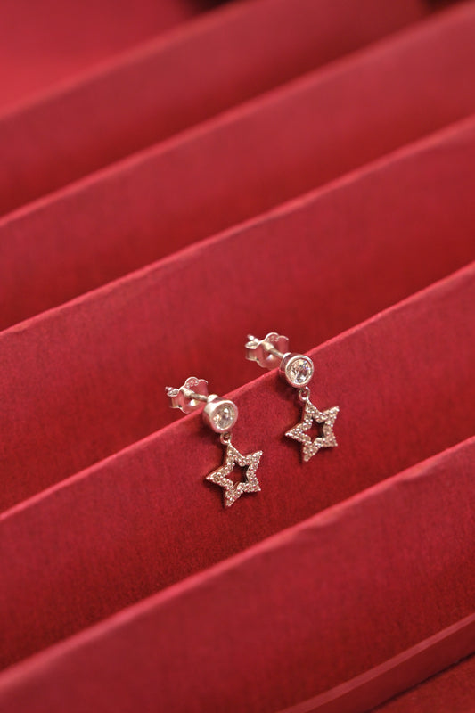 925 Silver CZ Star Drop Stud Earrings