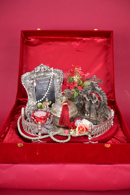 Luxury Wedding Hamper Box with Decorative Frame & Silver Gift Tray