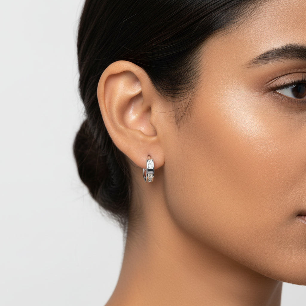 925 silver cz mini hoop earrings