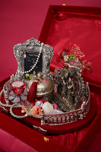 Luxury Wedding Hamper Box with Decorative Frame & Silver Gift Tray